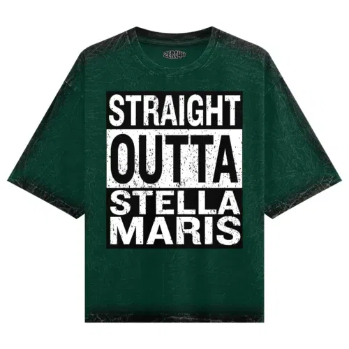 Straight outta stella maris men/unisex acid wash oversized t-shirt in bottle green color