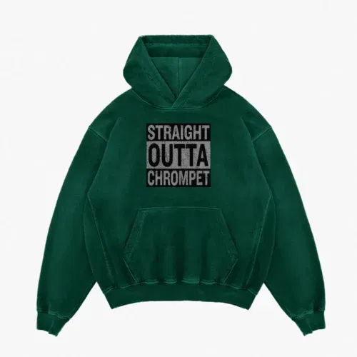 Straight outta chrompet men/unisex acid wash hoodie in bottle green color