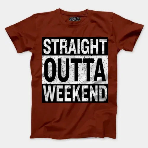 Straight outta weekend men/unisex t-shirt in brick red color