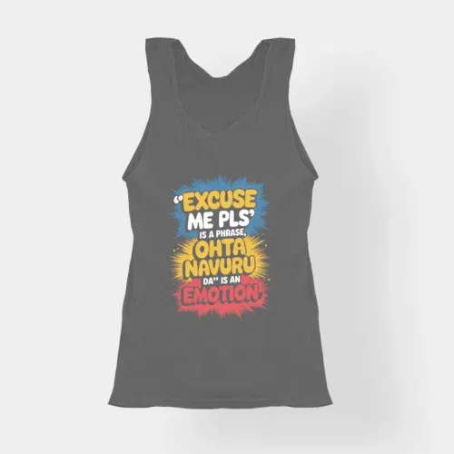 Excuse me please is a phrase, ohta navuru da is an emotion women's tank top in charcoal melange color