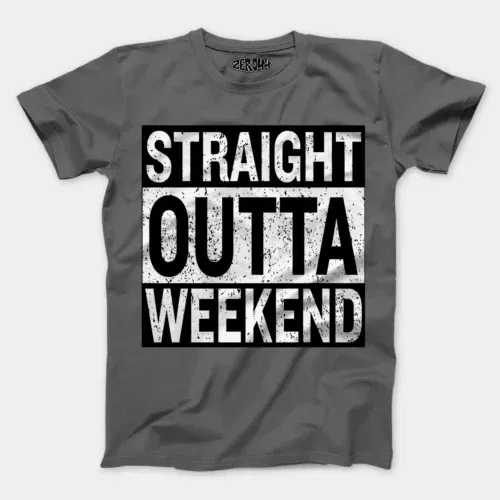 Straight outta weekend men/unisex t-shirt in charcoal melange color