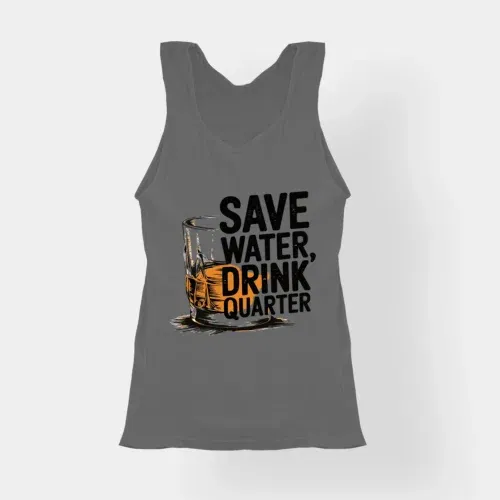 Save water drink quarter women's tank top in charcoal melange color