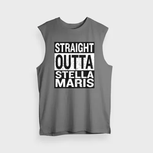 Straight outta stella maris men/unisex tank top in charcoal melange color