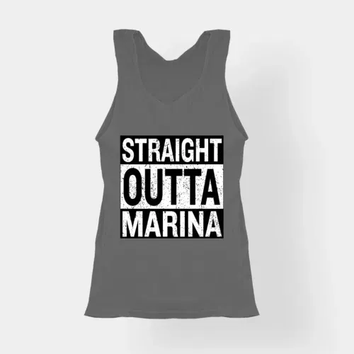 Straight outta marina women's tank top in charcoal melange color
