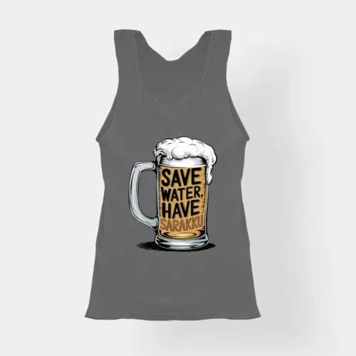 Save water and have sarakku women's tank top in charcoal melange color