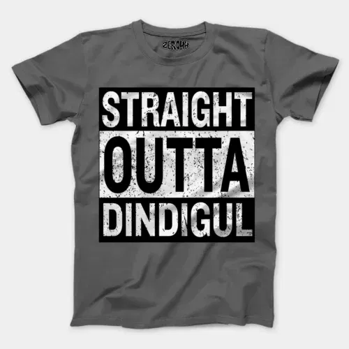 Straight outta dindigul men/unisex t-shirt in charcoal melange color