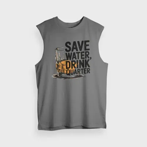 Save water drink quarter men/unisex tank top in charcoal melange color