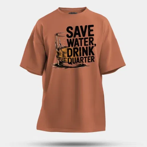 Save water drink quarter men/unisex oversized t-shirt in coral color