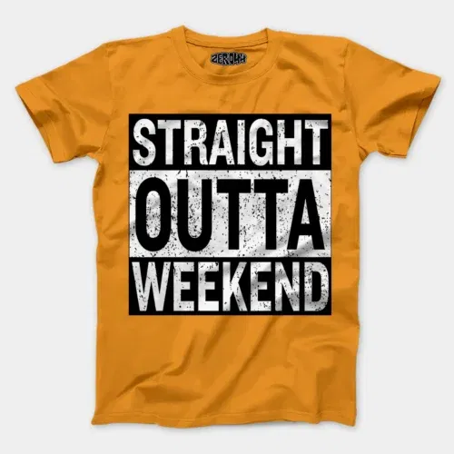 Straight outta weekend men/unisex t-shirt in golden yellow color