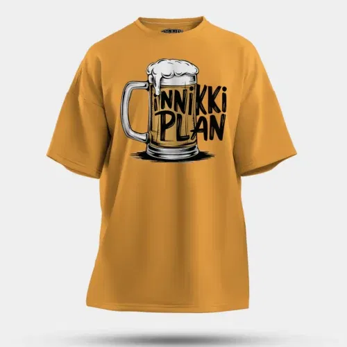 Inniki plan - beer men/unisex oversized t-shirt in golden yellow color
