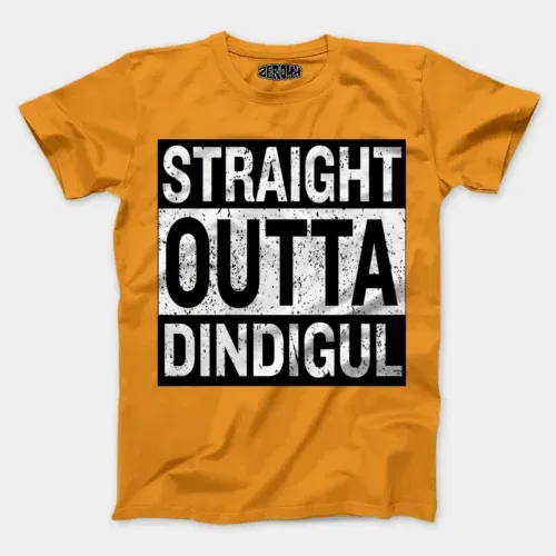 Straight outta dindigul men/unisex t-shirt in golden yellow color