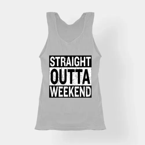 Straight outta weekend women's tank top in grey melange color