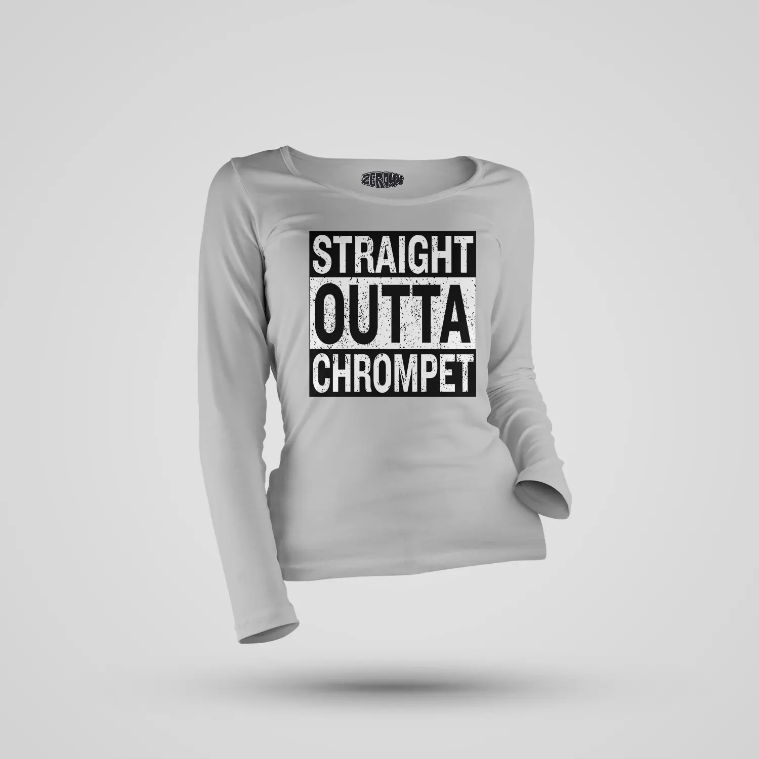 Straight Outta Chrompet Women's Long Sleeve T-Shirt in Grey Melange Color