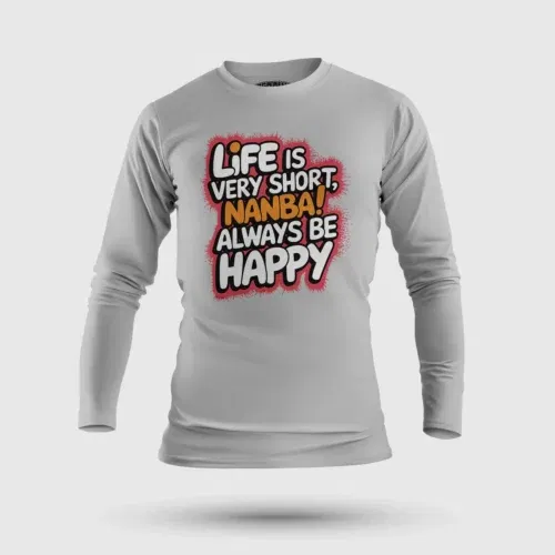 Life is very short nanba men/unisex long sleeve t-shirt in grey melange color