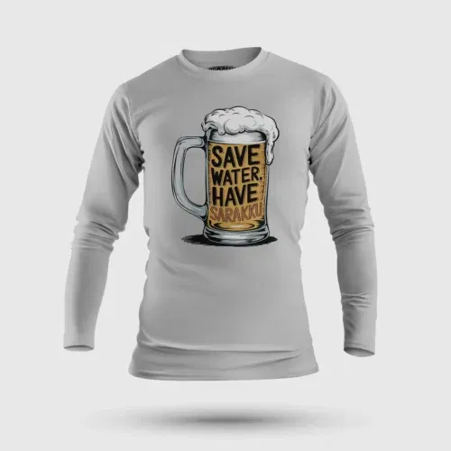 Save water and have sarakku men/unisex long sleeve t-shirt in grey melange color