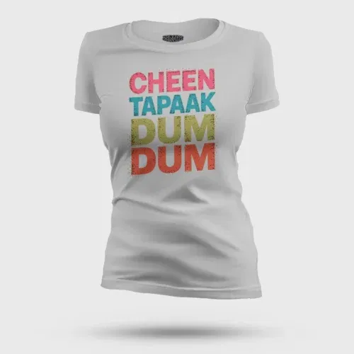 Cheen tapaak dum dum women's t-shirt in grey melange color