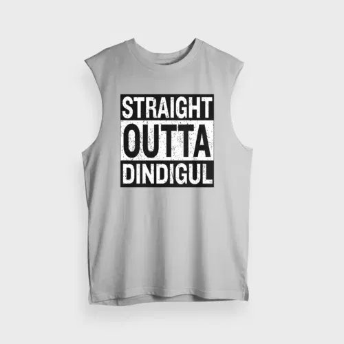 Straight outta dindigul men/unisex tank top in grey melange color