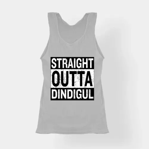 Straight outta dindigul women's tank top in grey melange color