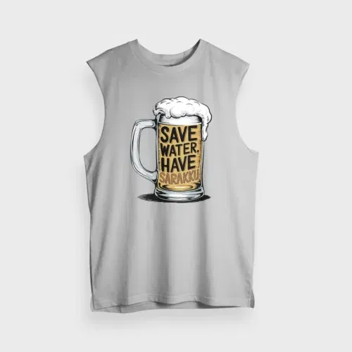 Save water and have sarakku men/unisex tank top in grey melange color
