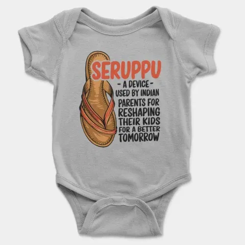 Seruppu - a device used by indian parents onesie/romper in grey melange color