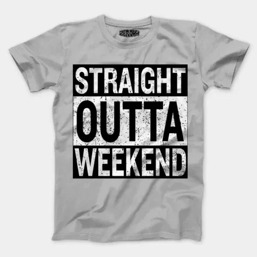 Straight outta weekend men/unisex t-shirt in grey melange color