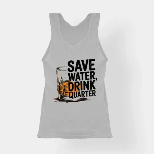 Save water drink quarter women's tank top in grey melange color