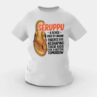 Seruppu - A Device Used By Indian Parents Girls Round Neck T-Shirt in Grey Melange Color