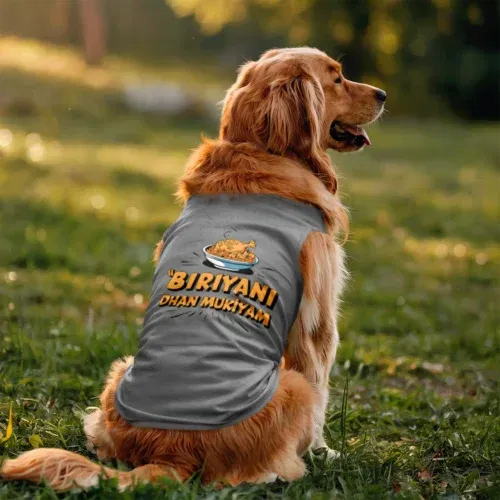 Biriyani dhan mukiyam dog tank in grey melange color