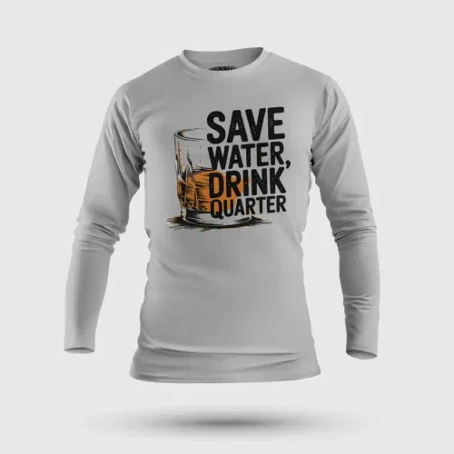 Save water drink quarter men/unisex long sleeve t-shirt in grey melange color