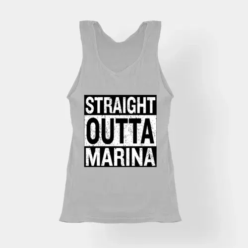 Straight outta marina women's tank top in grey melange color
