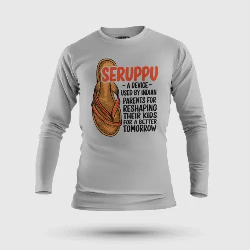 Seruppu - a device used by indian parents men/unisex long sleeve t-shirt in grey melange color