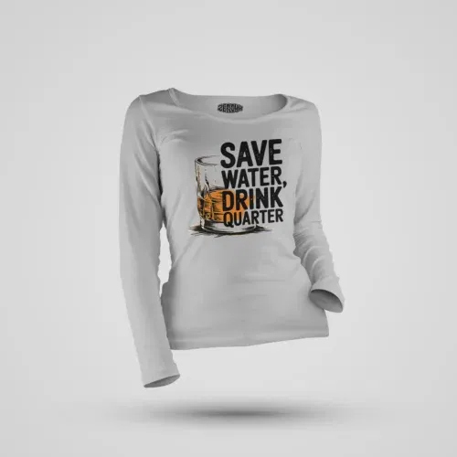 Save water drink quarter women's long sleeve t-shirt in grey melange color