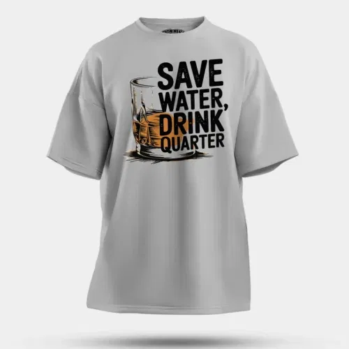 Save water drink quarter men/unisex oversized t-shirt in grey melange color