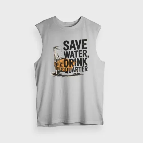 Save water drink quarter men/unisex tank top in grey melange color