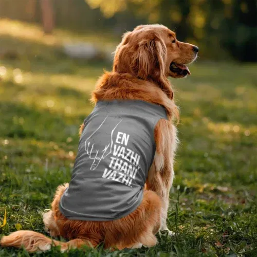 En vazhi, thani vazhi (white) dog tank in grey melange color