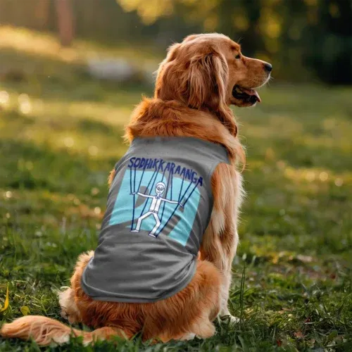 Straight outta omr dog tank in grey melange color