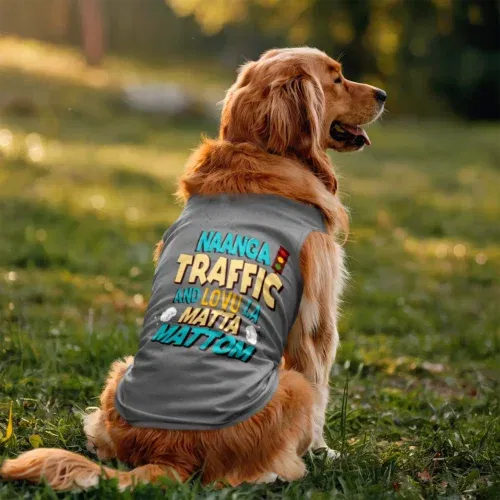 Naanga traffic and lovu la matta mattom dog tank in grey melange color