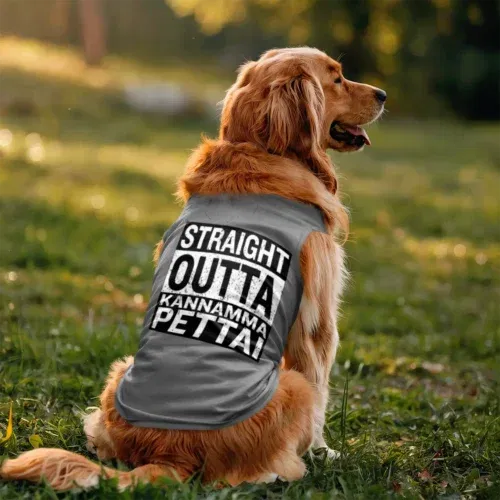Straight outta kannamma pettai dog tank in grey melange color