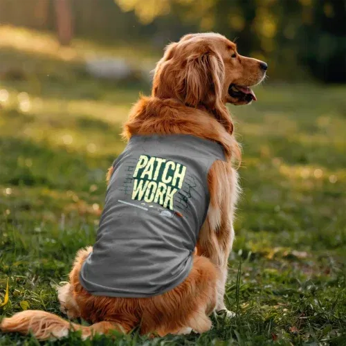 Patch work dog tank in grey melange color