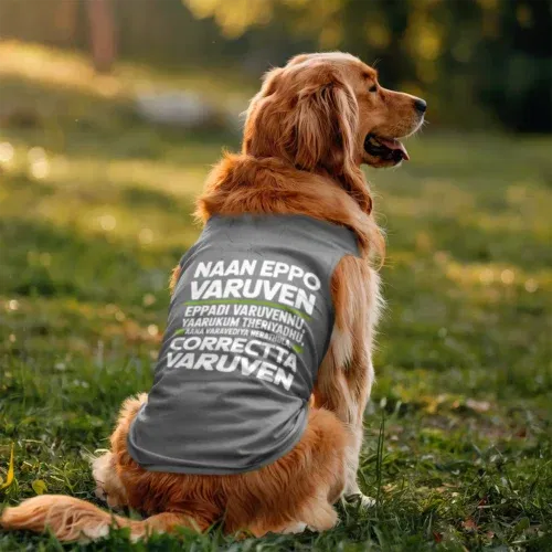Naan eppo varuven, eppadi varuvennu, yaarukum theriyadhu dog tank in grey melange color