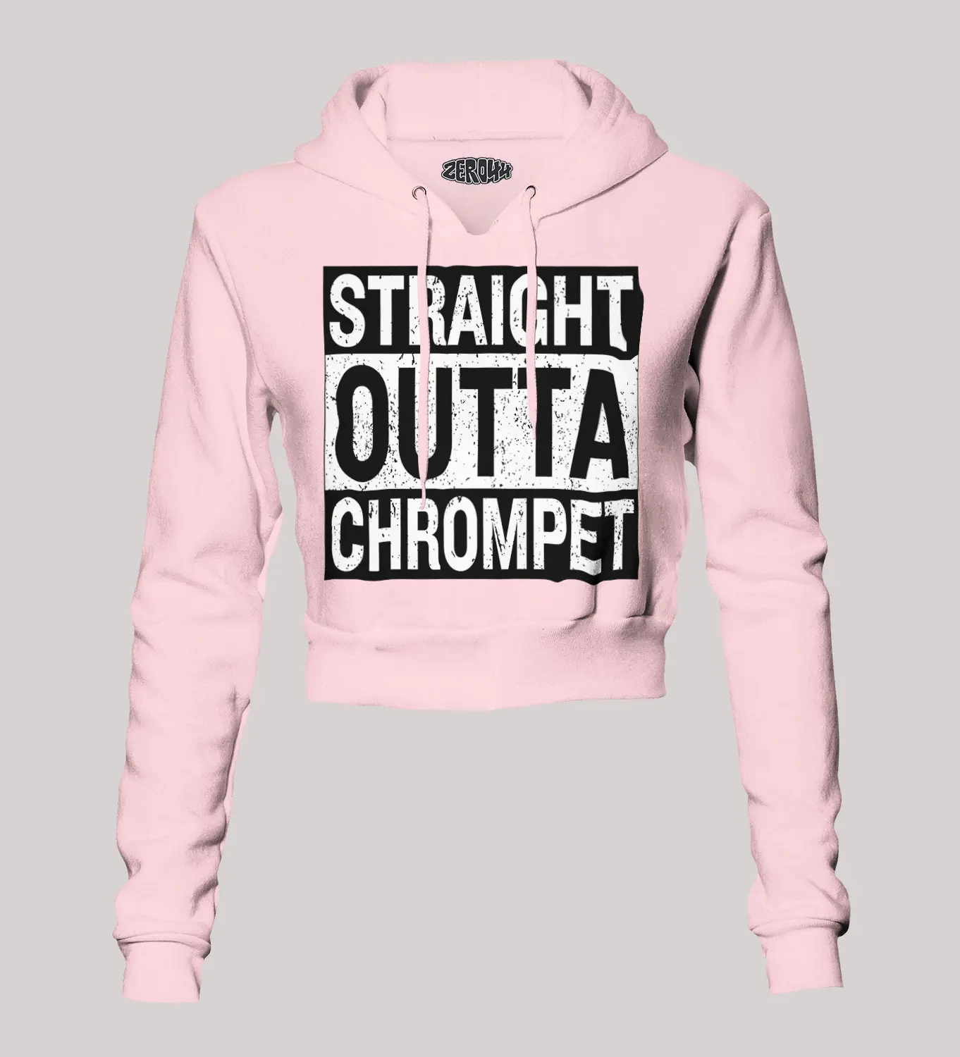 Straight Outta Chrompet Women's Crop Hoodies in Light Baby Pink Color