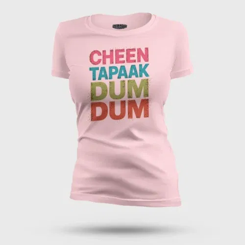 Cheen tapaak dum dum women's t-shirt in light baby pink color