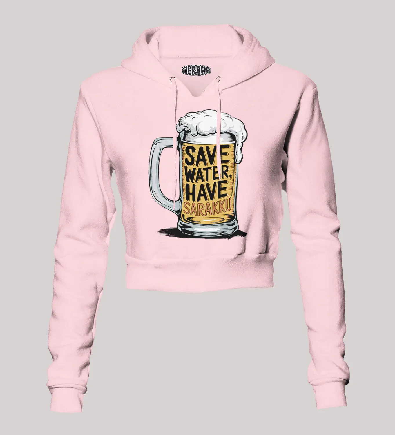 Save Water And Have Sarakku Women's Crop Hoodies in Light Baby Pink Color
