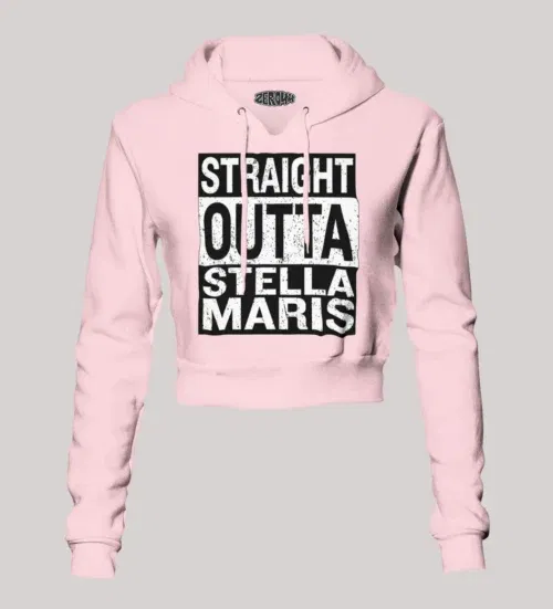Straight outta stella maris women's crop hoodies in light baby pink color