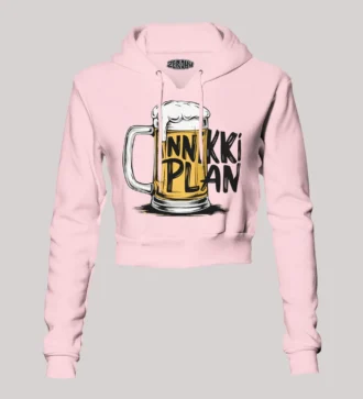 Inniki Plan - Beer Women's Crop Hoodies in Light Baby Pink Color
