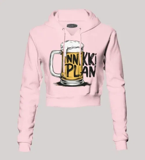 Inniki plan - beer women's crop hoodies in light baby pink color