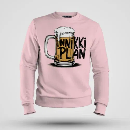 Inniki plan - beer men/unisex sweatshirt in light baby pink color