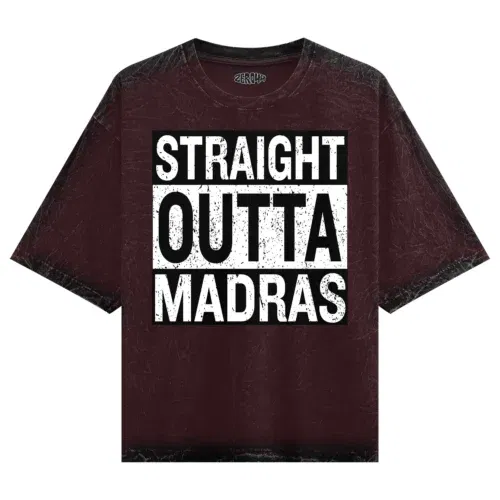 Straight outta madras men/unisex acid wash oversized t-shirt in maroon color