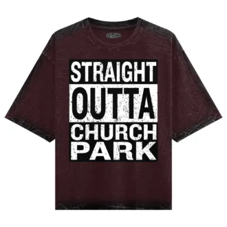 Straight Outta Church Park Men/Unisex Acid Wash Oversized T-Shirt in Maroon Color