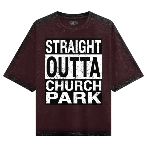 Straight outta church park men/unisex acid wash oversized t-shirt in maroon color